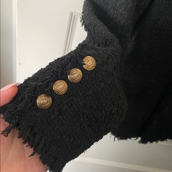 ZARA BLACK BLAZER TWEED WITH GOLD BUTTONS COAT JACKET - Picture 7 of 12